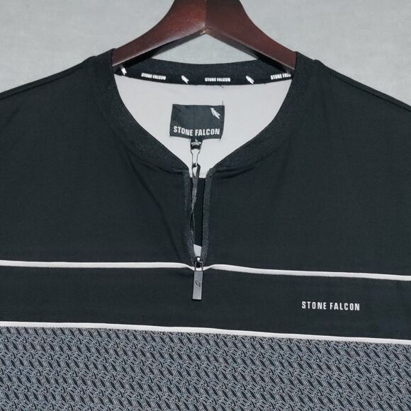 Stone Falcon Mens Shirt Size Large Black Gray Zip V-Neck Cotton Spandex NEW - Picture 6 of 13
